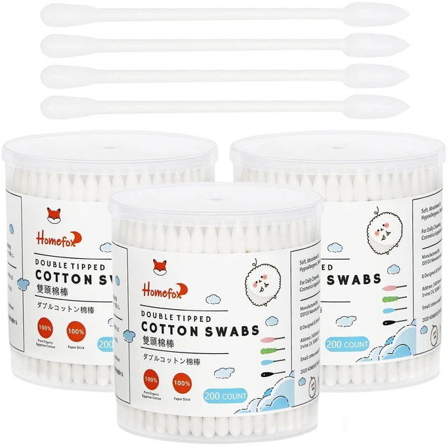 Main image of Cotton Swabs Precision Pointed - 600 Count Pointy Organic Cotton Buds Double Side Tightly Wrapped Cotton Tips Paper Stick Soft Gentle Lint-Free Cruelty-Free, Pointy & Round (White)