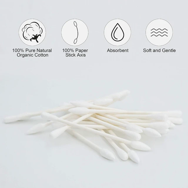 Alt view image 2 of 7 - Cotton Swabs Precision Pointed - 600 Count Pointy Organic Cotton Buds Double Side Tightly Wrapped Cotton Tips Paper Stick Soft Gentle Lint-Free Cruelty-Free, Pointy & Round (White)