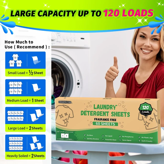 Alt view image 2 of 7 - Laundry Detergent Sheets - Up to 120 Loads (60 Sheets),Unscented,Plastic Free,Laundry Detergent Strips for Travel,Dorms, Home,Apartments,Liquidless Technology,Eco Friendly& Hypoallergenic