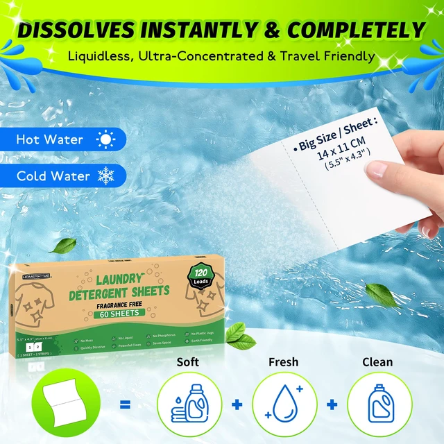 Alt view image 6 of 7 - Laundry Detergent Sheets - Up to 120 Loads (60 Sheets),Unscented,Plastic Free,Laundry Detergent Strips for Travel,Dorms, Home,Apartments,Liquidless Technology,Eco Friendly& Hypoallergenic