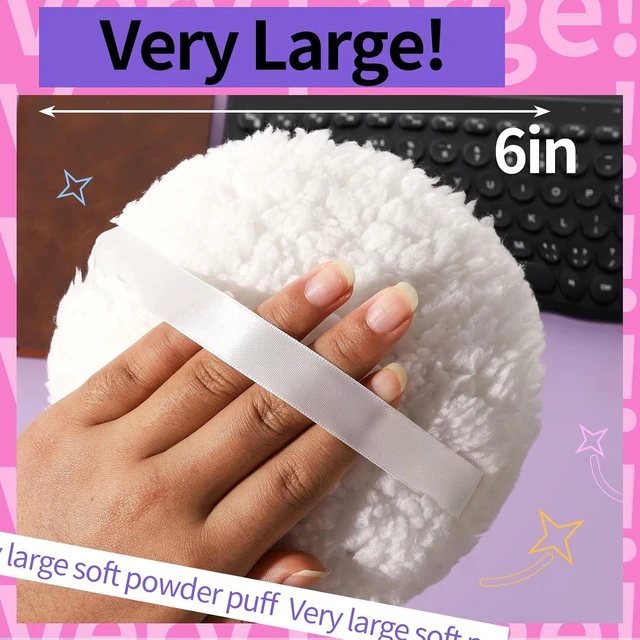 Alt view image 2 of 7 - 6" Powder Puff, Fluffy Soft Large Powder Puff for Body Powder and Container, White
