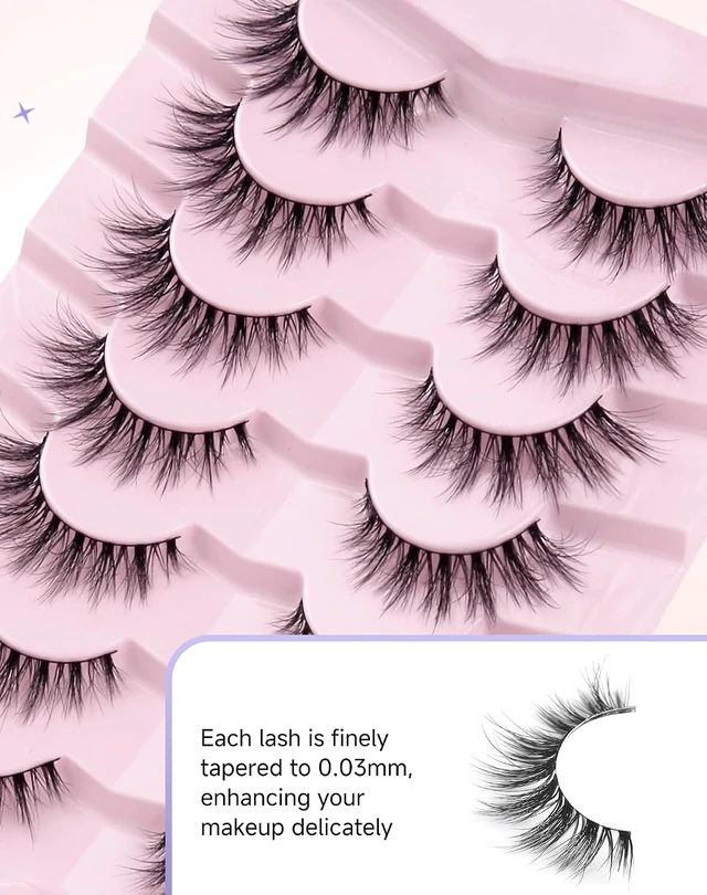 Alt view image 2 of 6 - Easeful Cat Eye Lashes False Eyelashes Wispy Natural Lashes Mink Lashes Fluffy False Lashes Volume Natural Eyelashes Flared-05