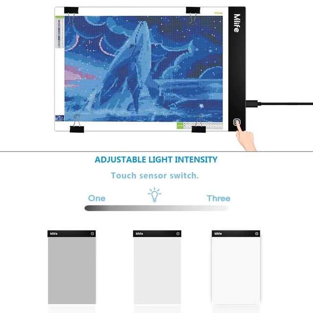 Alt view image 4 of 5 - Mlife A4 LED Light Pad - Diamond Art Light Box Tracing Light Board with 3 Brightness, Ideal for Sketching, Animation, Drawing Light Box with 4 Fasten Clips