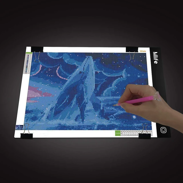 Alt view image 2 of 5 - Mlife A4 LED Light Pad - Diamond Art Light Box Tracing Light Board with 3 Brightness, Ideal for Sketching, Animation, Drawing Light Box with 4 Fasten Clips
