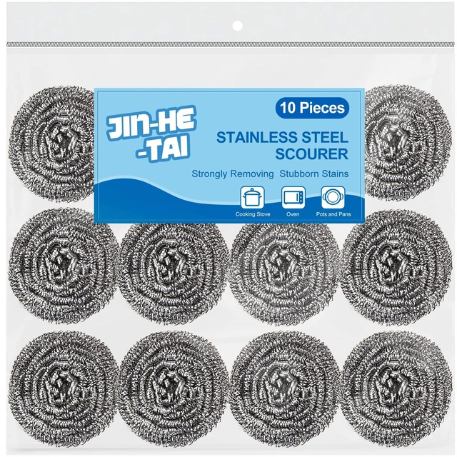 Main image of 10 Pack Stainless Steel Scrubber, Steel Wool Srubber for Scouring Stubborn Messes from Pots and Pans, Stoves,Broiler Racks,Grills and More
