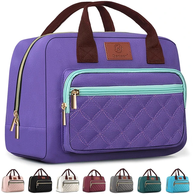 Main image of Insulated Lunch box for Women,Leakproof Quilted Thermal Lunch Bag, 14L Large Capacity Lunch Tote Bag Lightweight LunchBox Cooler for Work, School, Picnic or Travel with 2 Front Pocket -Purple