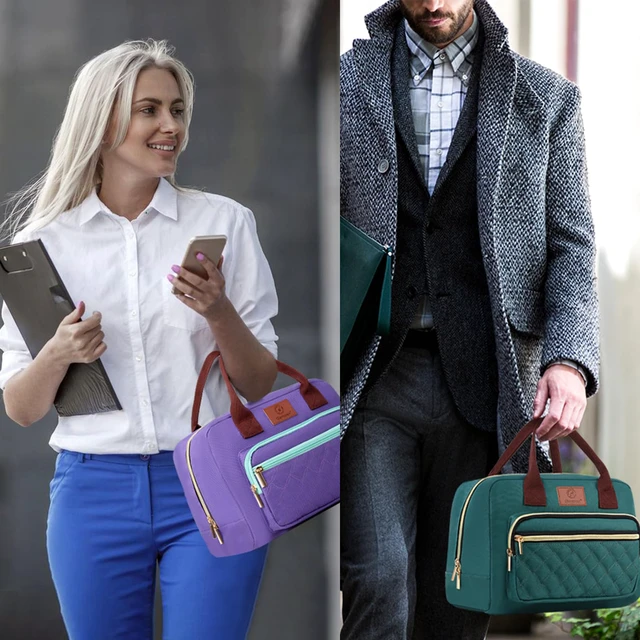 Alt view image 3 of 6 - Insulated Lunch box for Women,Leakproof Quilted Thermal Lunch Bag, 14L Large Capacity Lunch Tote Bag Lightweight LunchBox Cooler for Work, School, Picnic or Travel with 2 Front Pocket -Purple