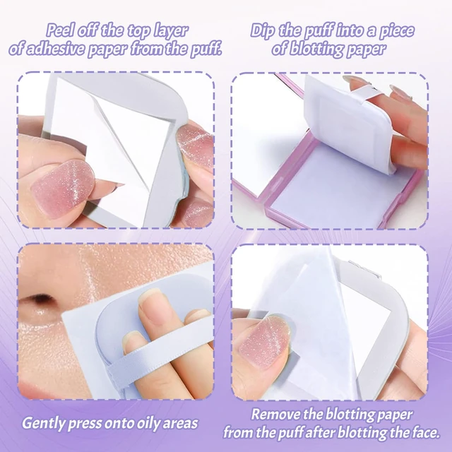 Alt view image 5 of 6 - BOROLA 3-in-1 Oil Blotting Paper Set for Face 100 Sheets Oil Absorbing Sheets with Portable Mirror & Adhesive Makeup Puff, Blotting Papers for Oily Skin, Design for Men & Women(Purple)