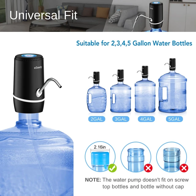 Alt view image 5 of 6 - Water Pump for 5 Gallon Bottle, USB Charging Automatic Water Dispenser with Rechargeable Battery, Portable Electric Drinking Water Jug Pump for Home, Kitchen, Living Room, Office, Camping - Black