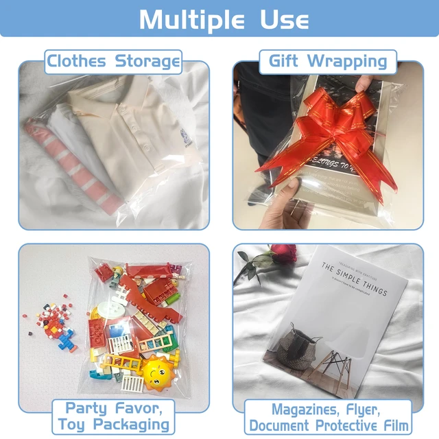 Alt view image 6 of 7 - QOIUSO Clear Self-Sealing Cellophane Bags: 100PCS 10x13 Inch Sealable Poly Plastic Shipping Bags for Small Business Packaging Clothing, Shirt, Gifts, Decorative Wrappers, Party Favors and More