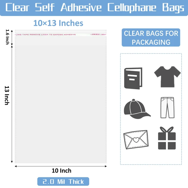 Alt view image 5 of 7 - QOIUSO Clear Self-Sealing Cellophane Bags: 100PCS 10x13 Inch Sealable Poly Plastic Shipping Bags for Small Business Packaging Clothing, Shirt, Gifts, Decorative Wrappers, Party Favors and More