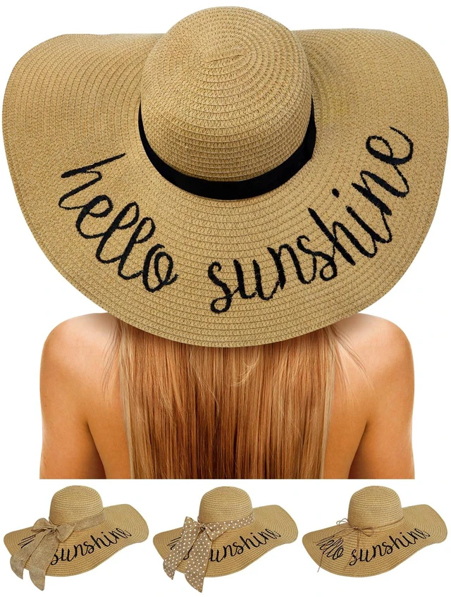 Main image of Sun Hats for Women, Summer Beach Straw Wide Brim Bucket Hat