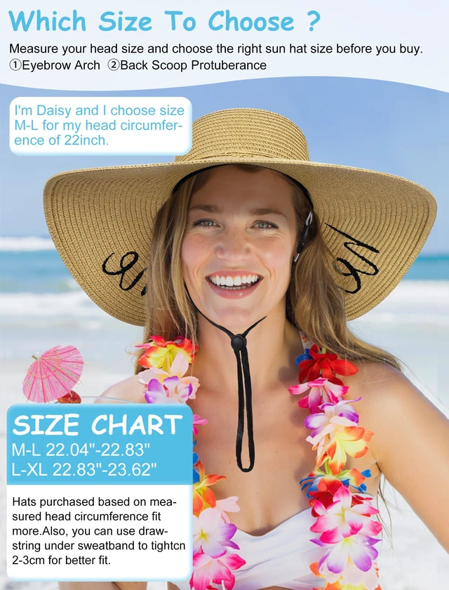 Alt view image 5 of 6 - Sun Hats for Women, Summer Beach Straw Wide Brim Bucket Hat