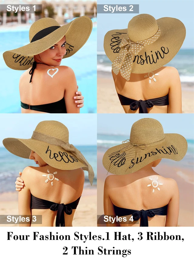 Alt view image 3 of 6 - Sun Hats for Women, Summer Beach Straw Wide Brim Bucket Hat