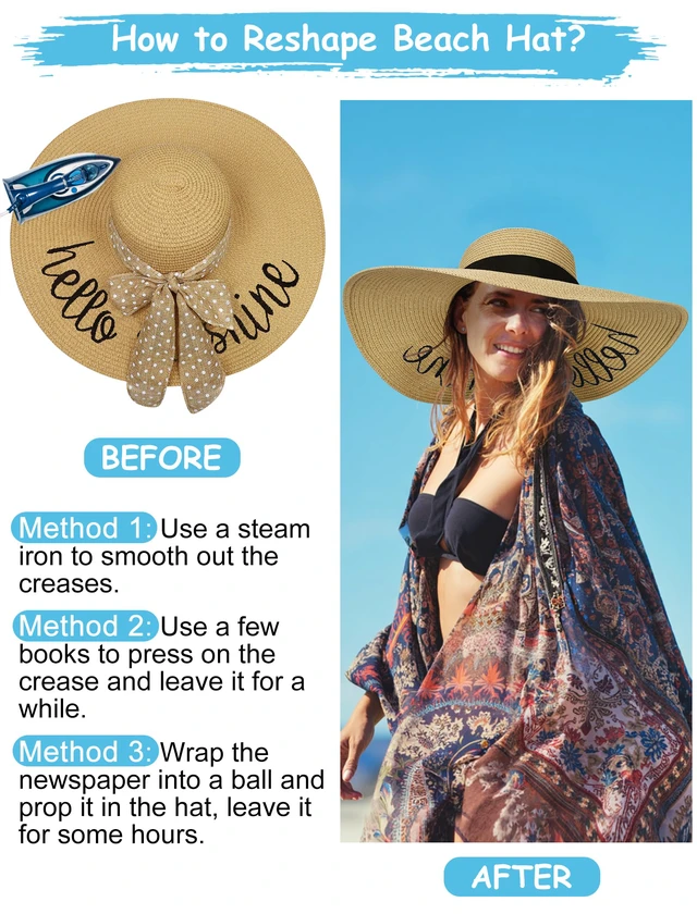 Alt view image 6 of 6 - Sun Hats for Women, Summer Beach Straw Wide Brim Bucket Hat