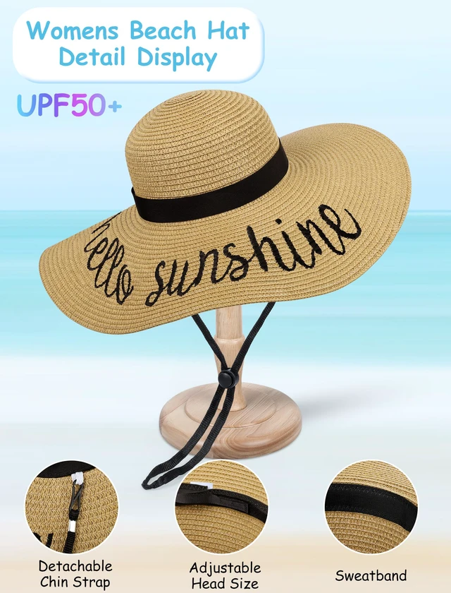 Alt view image 2 of 6 - Sun Hats for Women, Summer Beach Straw Wide Brim Bucket Hat