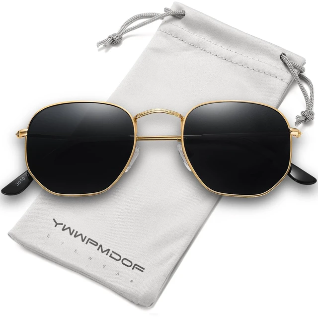 Main image of Polarized Sunglasses for Women Men Square Hexagonal Flat Mirrored UV Protection