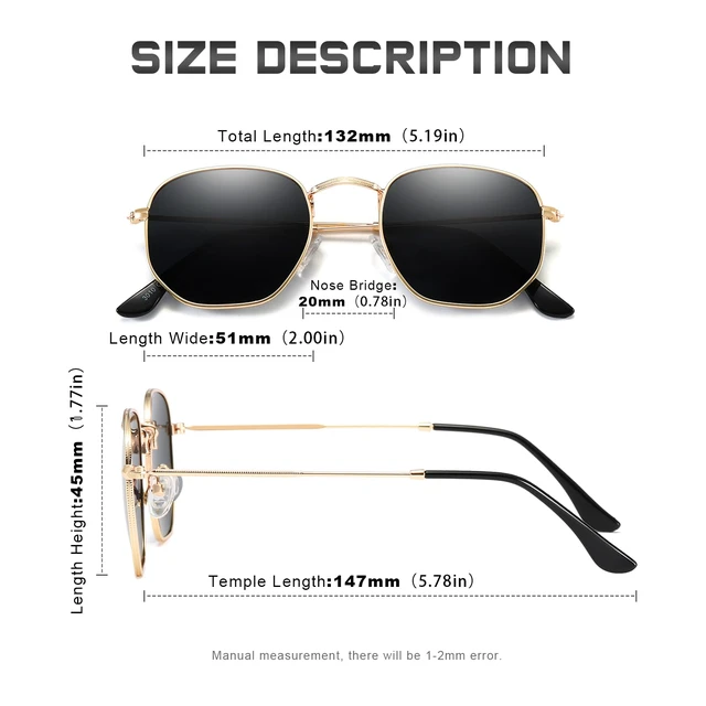 Alt view image 2 of 6 - Polarized Sunglasses for Women Men Square Hexagonal Flat Mirrored UV Protection