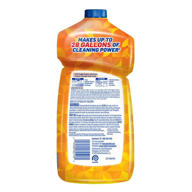Alt view image 2 of 7 - Lysol Power Clean Multi-Surface Cleaner 2x Concentrated Pour 28 Fl Oz Mango & Hibiscus