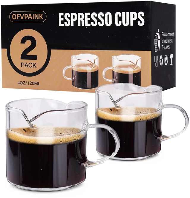 Main image of 2 Pack 4 OZ Double Spouts Clear Glass Espresso Shot Glasses with Handle