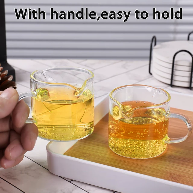 Alt view image 6 of 7 - 2 Pack 4 OZ Double Spouts Clear Glass Espresso Shot Glasses with Handle