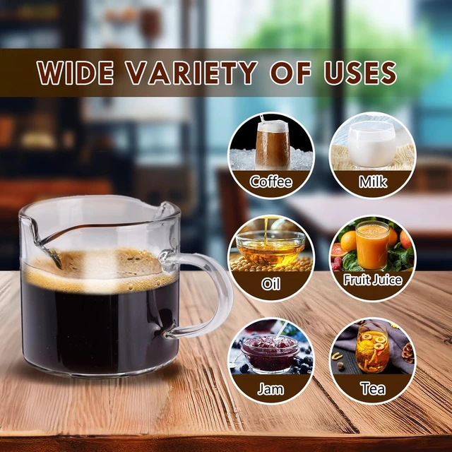 Alt view image 7 of 7 - 2 Pack 4 OZ Double Spouts Clear Glass Espresso Shot Glasses with Handle