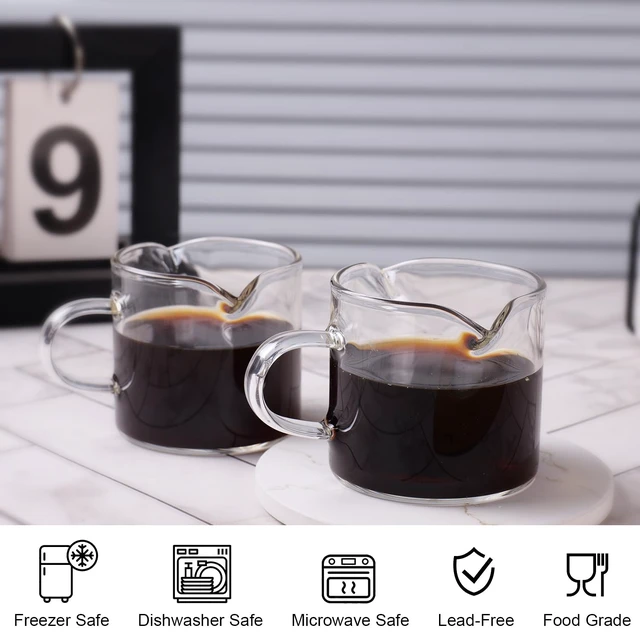 Alt view image 3 of 7 - 2 Pack 4 OZ Double Spouts Clear Glass Espresso Shot Glasses with Handle