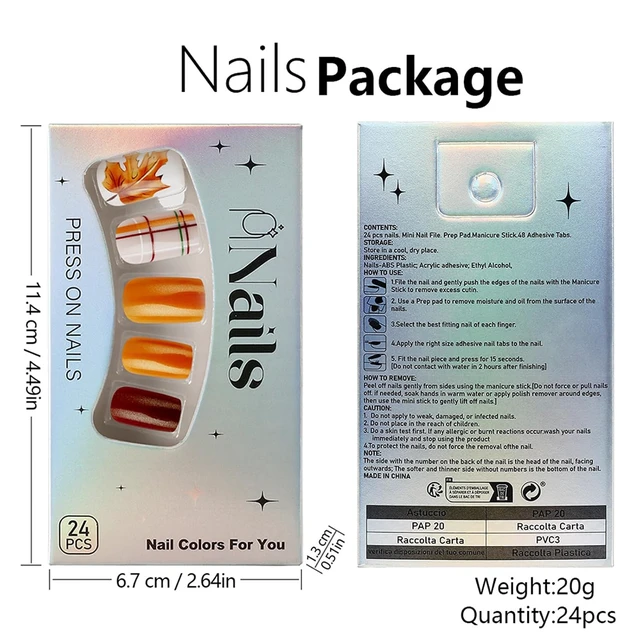 Alt view image 4 of 7 - 24 Pcs Fall Press on Nails Square Orange Glitter Maple Leaf Designs Acrylic Medium Length Glossy Glue on Reusable for Women