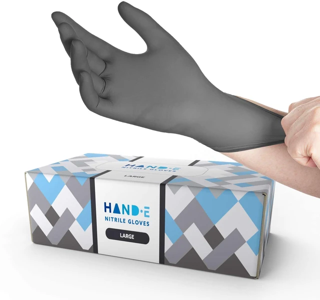 Main image of Hand-E Touch Disposable Grey Nitrile Gloves, Latex Free, 50 and 200 Count, Medical Gloves