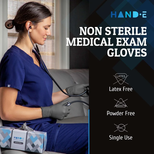 Alt view image 5 of 6 - Hand-E Touch Disposable Grey Nitrile Gloves, Latex Free, 50 and 200 Count, Medical Gloves