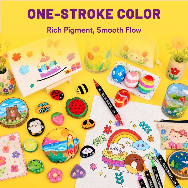 Alt view image 6 of 6 - Pagather Acrylic Paint Markers, 24 Colors Dual Tip Fine and Brush Pen Set