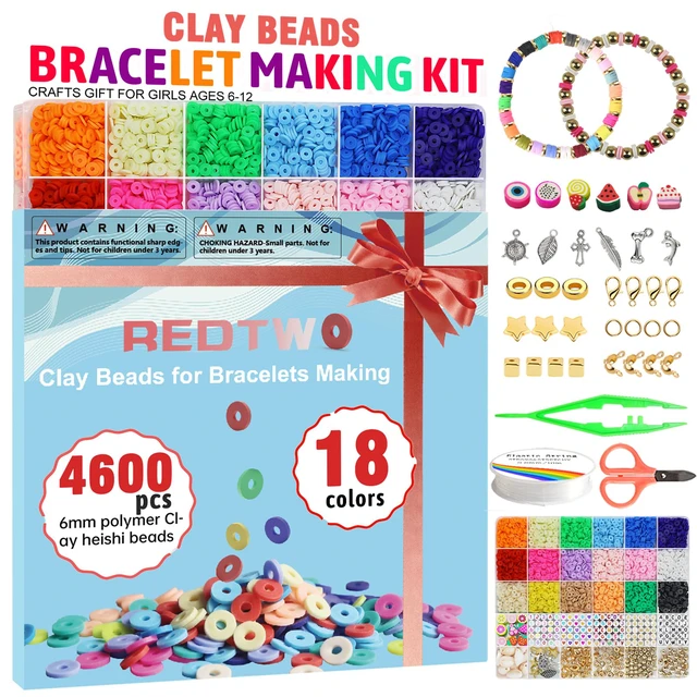Alt view image 6 of 6 - Redtwo 5100 Clay Beads Bracelet Making Kit, Flat Preppy Polymer Heishi Beads with Charms Gifts for Teen Girls Ages 8-12