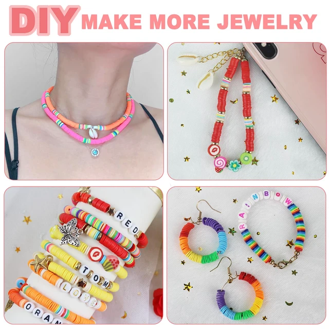 Alt view image 5 of 6 - Redtwo 5100 Clay Beads Bracelet Making Kit, Flat Preppy Polymer Heishi Beads with Charms Gifts for Teen Girls Ages 8-12