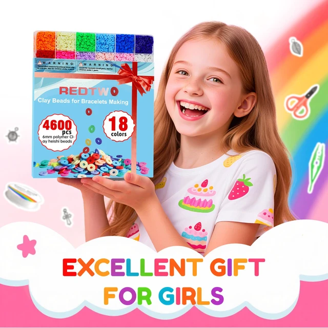 Alt view image 4 of 6 - Redtwo 5100 Clay Beads Bracelet Making Kit, Flat Preppy Polymer Heishi Beads with Charms Gifts for Teen Girls Ages 8-12