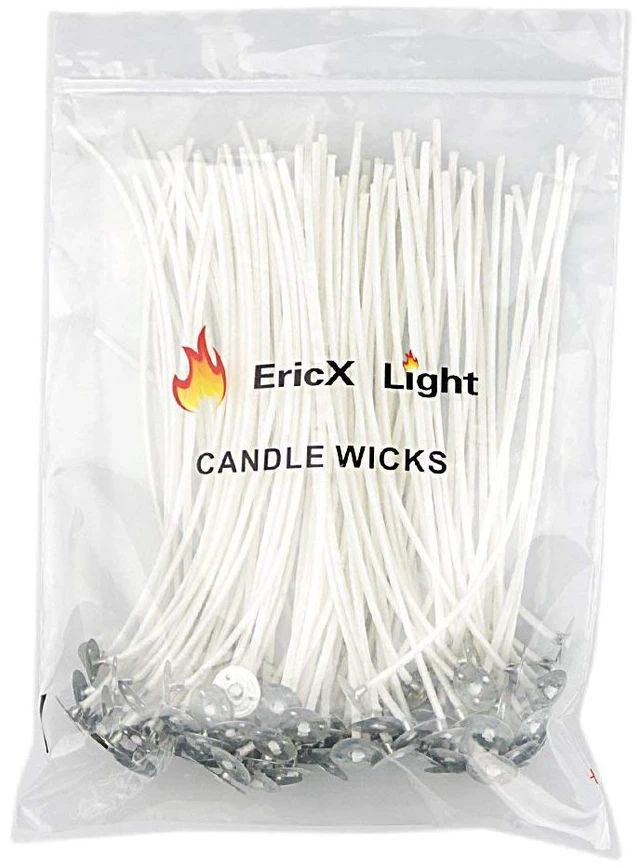 Main image of EricX Light 100-Piece Natural Candle Wicks, 6" Pre-Waxed Low Smoke 100% Natural Cotton Core, for Candle Making DIY