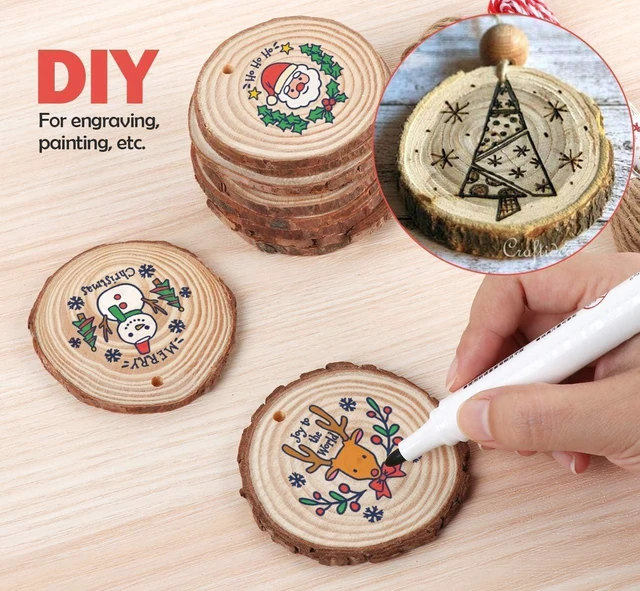 Alt view image 4 of 6 - 50Pcs Unfinished Wood Slices 2.4"-2.8" with Pre-drilled Hole and String for Home Decor, Painting, Coasters, DIY, Party Wedding