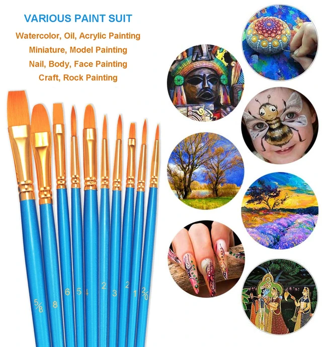 Alt view image 5 of 7 - BOSOBO 20-Piece Small Paint Brush Set, Round Flat Tip Nylon Hair, for Acrylic, Watercolor, Oil Painting, Kids Face Nail Art Canvas Rock Craft, Blue