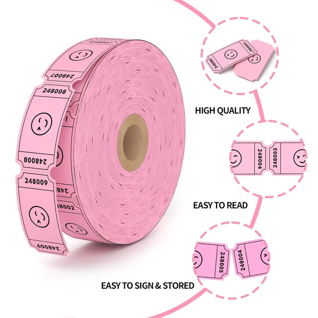 Alt view image 2 of 6 - Methdic 1000 Smile Raffle Tickets Pink, Single Roll for Events, Entry, Class Reward, Fundraiser & Prizes