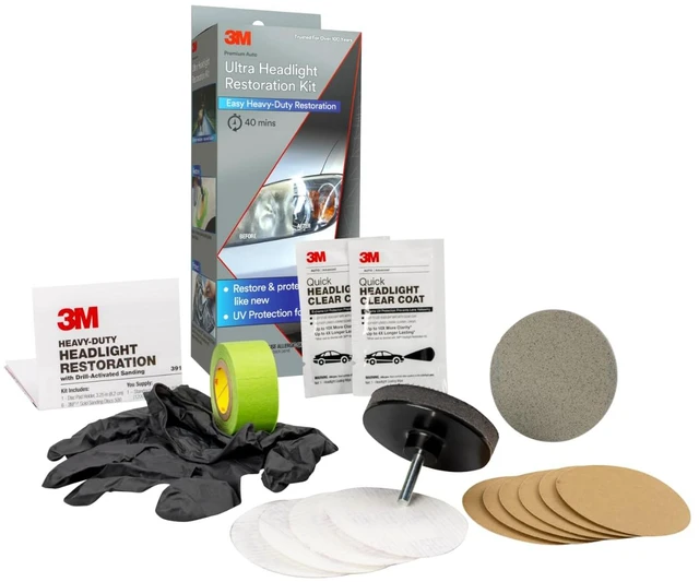 Main image of 3M Ultra Headlight Restoration Kit (39195) with Masking Tape, Light Sanding Discs, Wax Protectant, for Plastic Lens Headlights, Taillights, Heavy-Duty Restoration