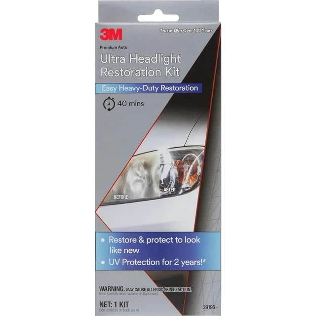 Alt view image 2 of 6 - 3M Ultra Headlight Restoration Kit (39195) with Masking Tape, Light Sanding Discs, Wax Protectant, for Plastic Lens Headlights, Taillights, Heavy-Duty Restoration