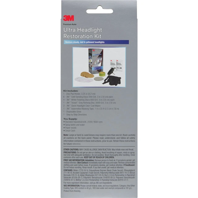Alt view image 3 of 6 - 3M Ultra Headlight Restoration Kit (39195) with Masking Tape, Light Sanding Discs, Wax Protectant, for Plastic Lens Headlights, Taillights, Heavy-Duty Restoration