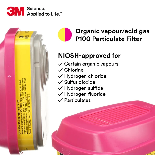 Alt view image 4 of 5 - 3M P100 Respirator Cartridge/Filter 60923, NIOSH Approved, 1 Pair