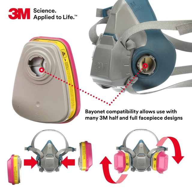 Alt view image 5 of 5 - 3M P100 Respirator Cartridge/Filter 60923, NIOSH Approved, 1 Pair