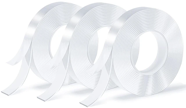 Main image of Nano Double Sided Tape 3 Rolls, Transparent Traceless Adhesive Tape, Removable Washable Reusable, 9.85ft per Roll, for Carpets Photo Walls