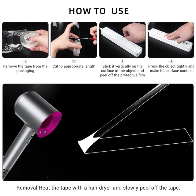 Alt view image 3 of 7 - Nano Double Sided Tape 3 Rolls, Transparent Traceless Adhesive Tape, Removable Washable Reusable, 9.85ft per Roll, for Carpets Photo Walls