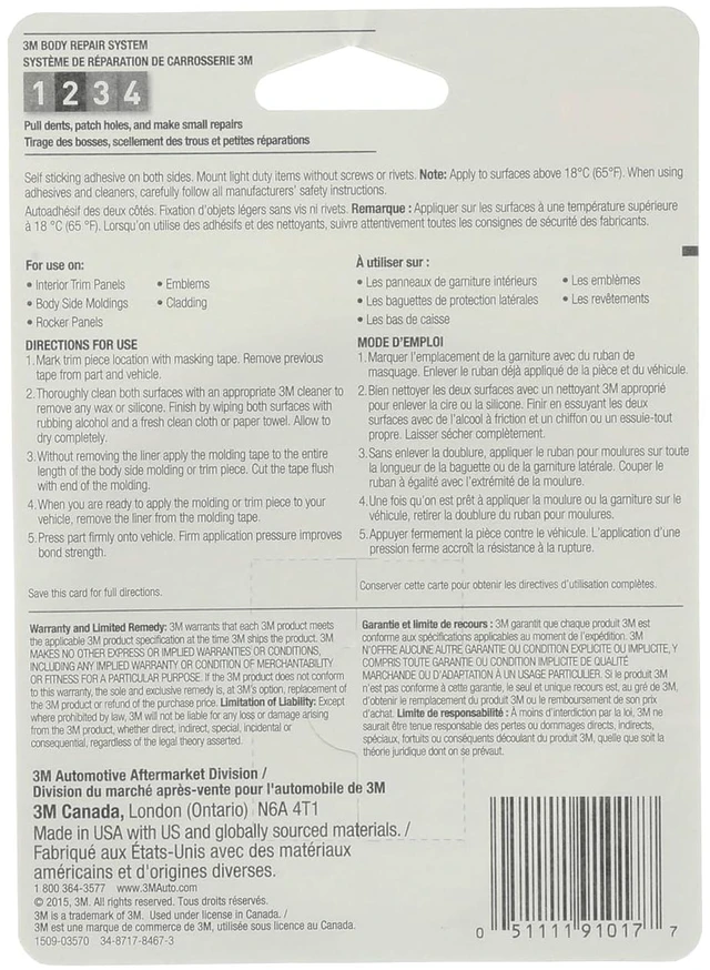 Alt view image 5 of 6 - 3M 03614 Super-Strength Molding Tape, 1/2in x 15ft, High Strength Double-Sided Adhesive, Permanently Attaches Side Moldings, Trim and Emblems to Interior and Exterior of