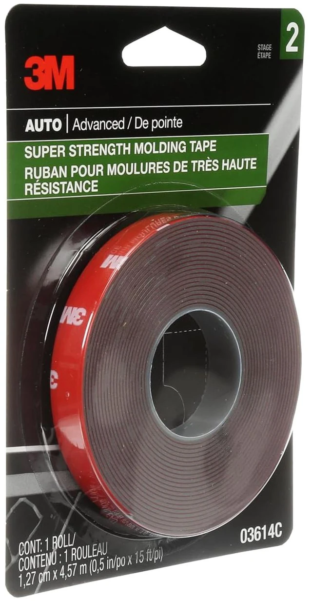 Alt view image 4 of 6 - 3M 03614 Super-Strength Molding Tape, 1/2in x 15ft, High Strength Double-Sided Adhesive, Permanently Attaches Side Moldings, Trim and Emblems to Interior and Exterior of