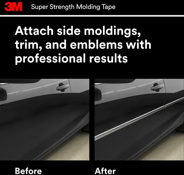Alt view image 6 of 6 - 3M 03614 Super-Strength Molding Tape, 1/2in x 15ft, High Strength Double-Sided Adhesive, Permanently Attaches Side Moldings, Trim and Emblems to Interior and Exterior of