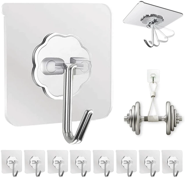 Main image of DDMY Adhesive Wall Hooks, Clear, 50lb Max, Heavy Duty, 10 Pack
