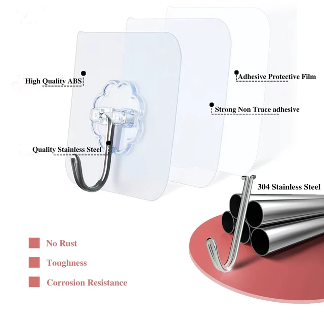Alt view image 2 of 6 - DDMY Adhesive Wall Hooks, Clear, 50lb Max, Heavy Duty, 10 Pack